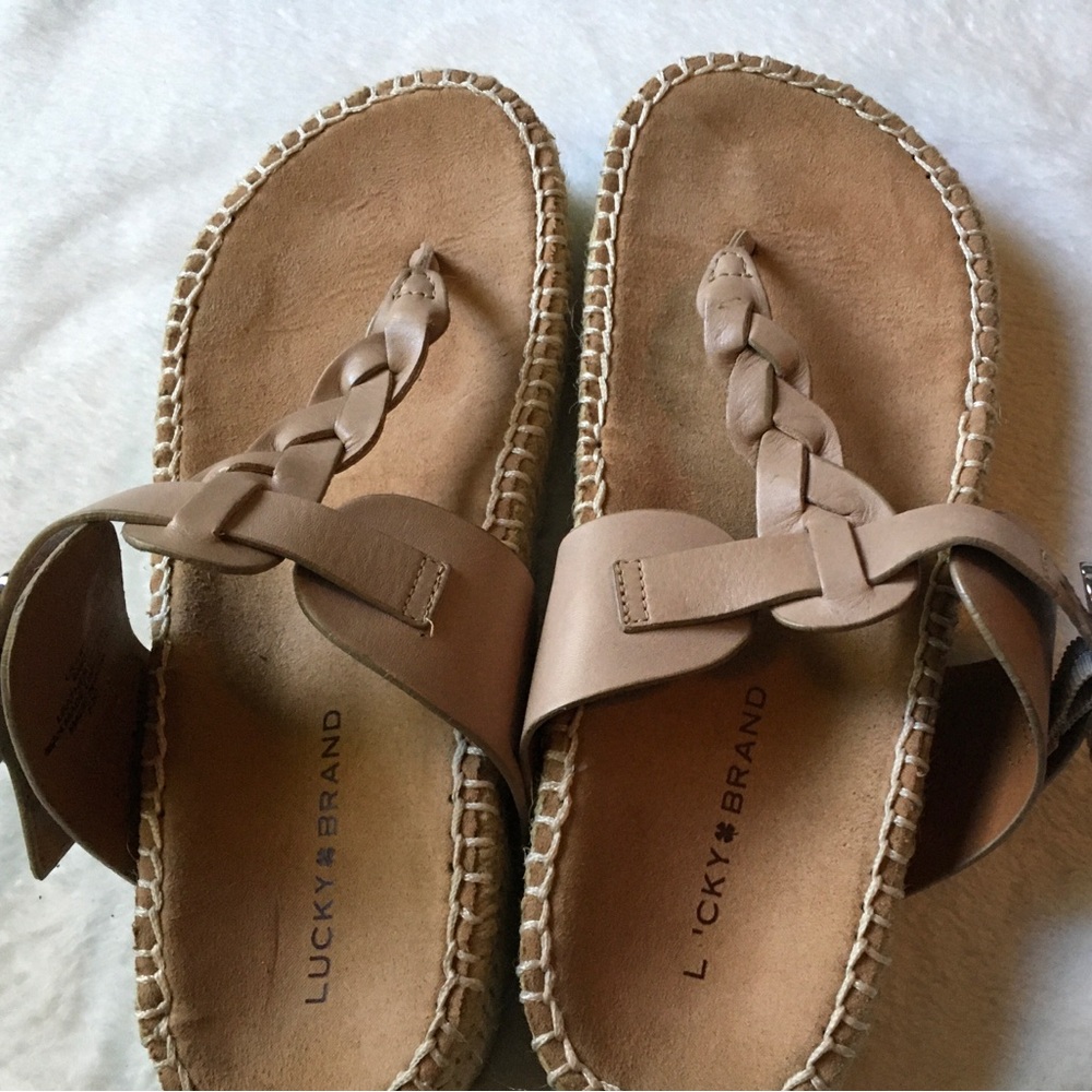 Lucky Brand Taupe Leather Strap Sandals. Size 6